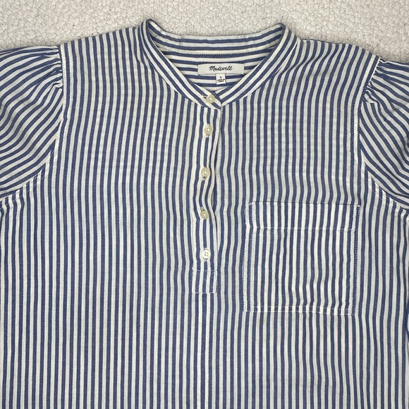 Madewell Puff-Sleeve Popover Railroad Stripe Shirt: Size Large - Picture 3 of 11